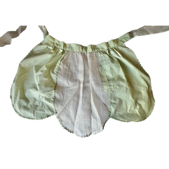 Vintage Green Polka Dot Apron Lace Pocket Scalloped Edges White Silk Organza - Picture 4 of 10